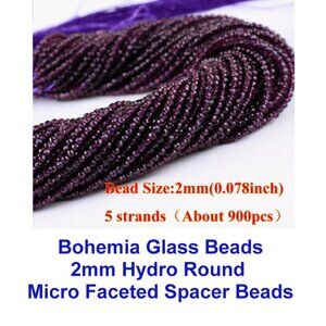Bohemia Glass Beads, 2mm Hydro Round Micro Faceted Loose Spacer Beads 5 Strands
